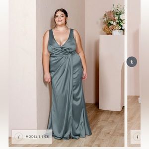 Size 10 Blair Satin Dress from Revelry worn once, never altered.  712 Eucalyptus